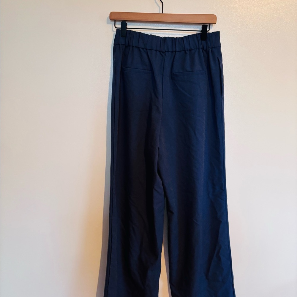 Blue long high waisted dress pants with pockets and elastic waistband in the bac - Picture 5 of 7